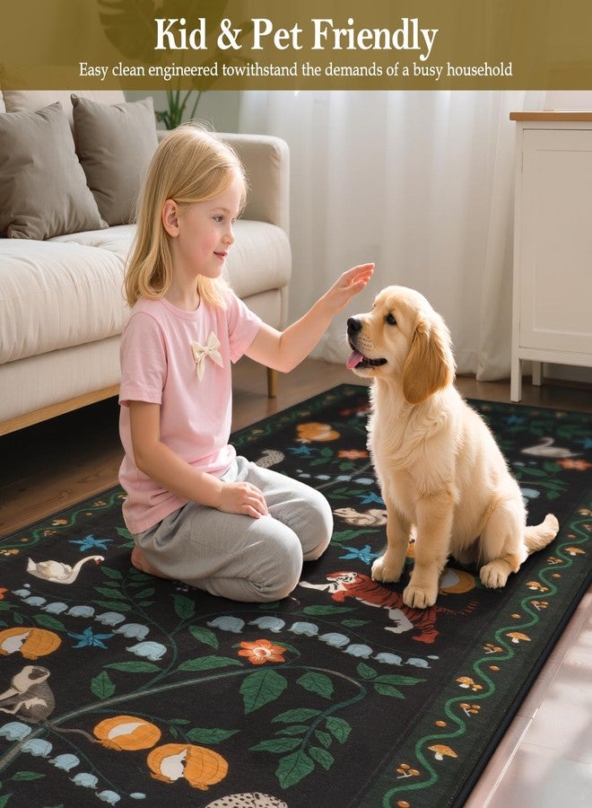 Collive سجاد ممرات كوليف، سجاد مطبخ بنقشة حيوانات الغابة مقاس 2×6، سجاد حمام مانع للانزلاق وقابل للغسل، سجاد أسود ناعم ورقيق للغاية مقاوم للبقع، سجاد داخلي للمداخل وغرف النوم - Image 4